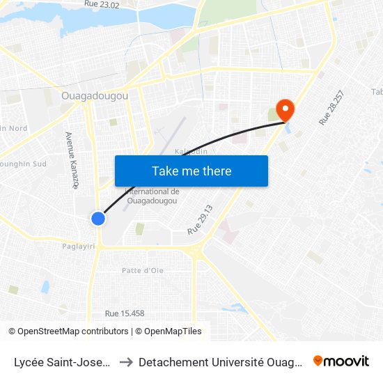 Lycée Saint-Joseph to Detachement Université Ouaga II map