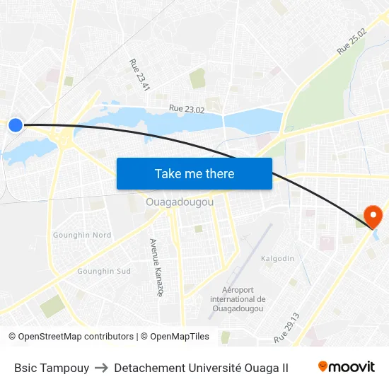 Bsic Tampouy to Detachement Université Ouaga II map