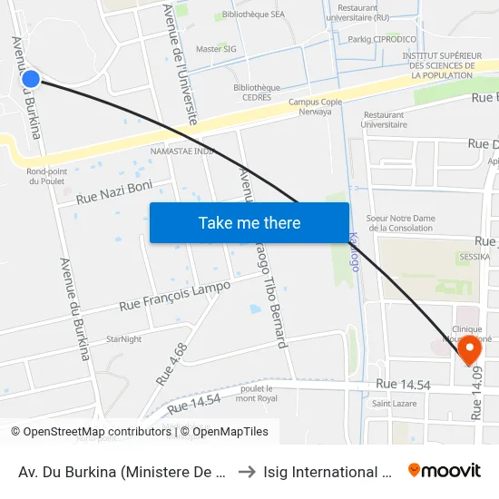 Av. Du Burkina (Ministere De La Santé) to Isig International Annexe map