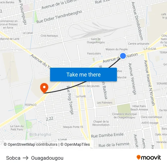 Sobca to Ouagadougou map