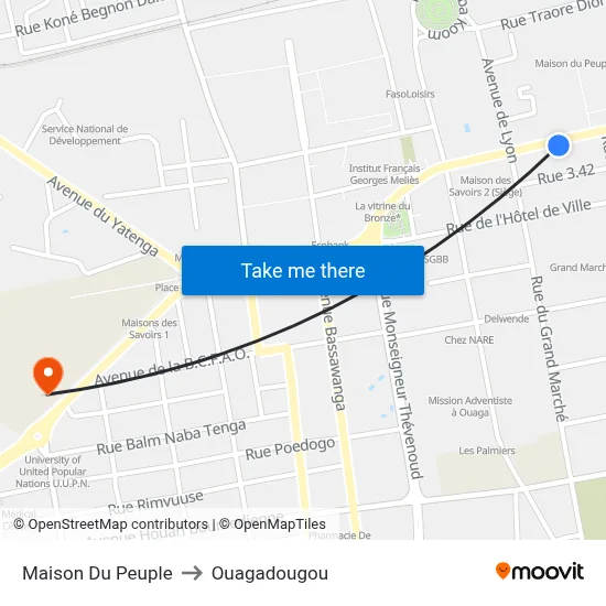Maison Du Peuple to Ouagadougou map