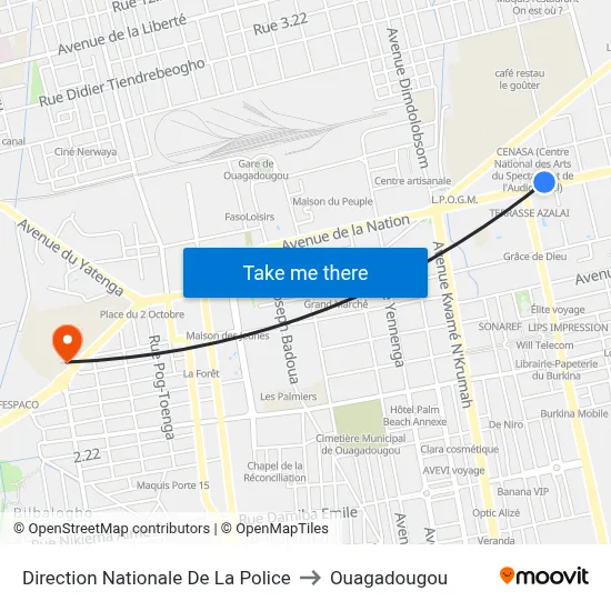 Direction Nationale De La Police to Ouagadougou map