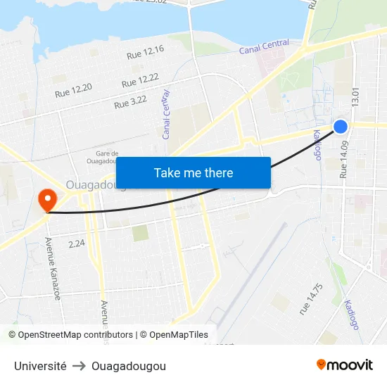 Université to Ouagadougou map