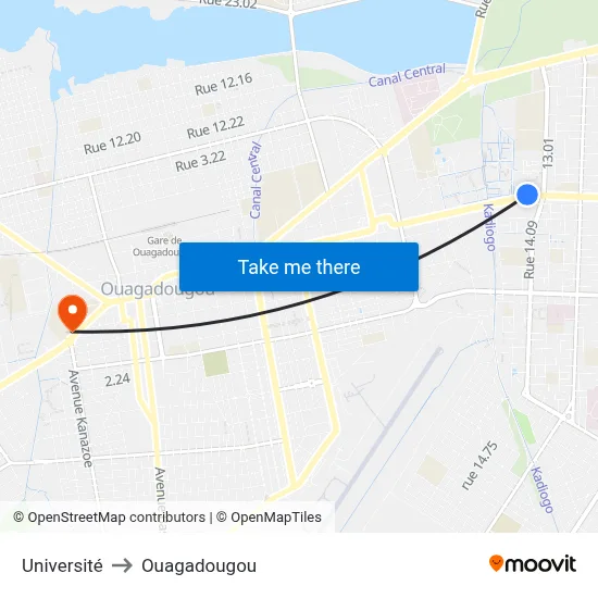 Université to Ouagadougou map