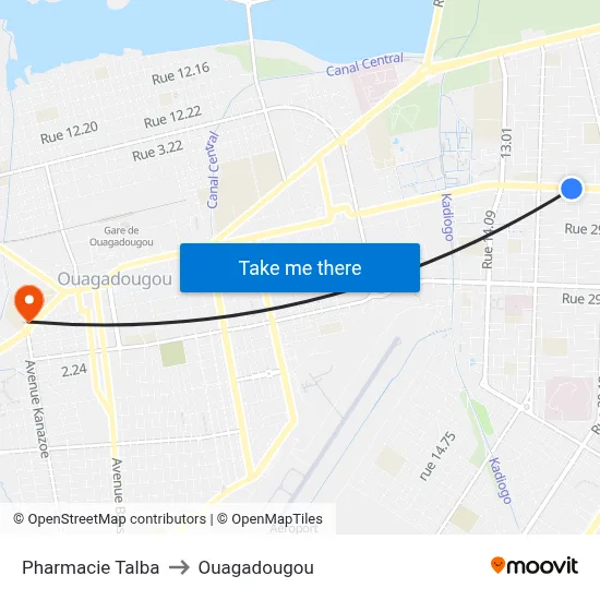 Pharmacie Talba to Ouagadougou map
