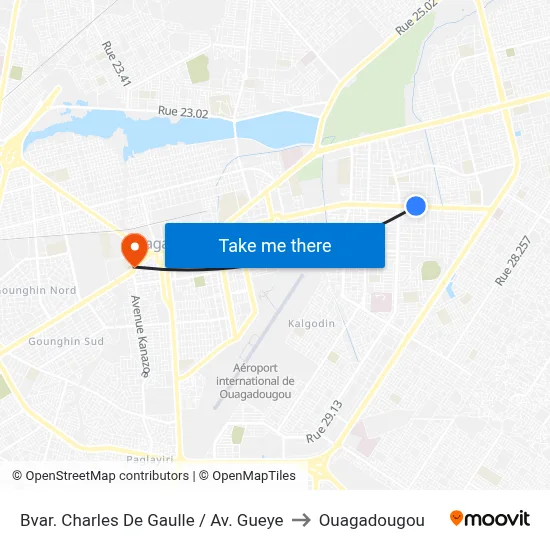 Bvar. Charles De Gaulle / Av. Gueye to Ouagadougou map