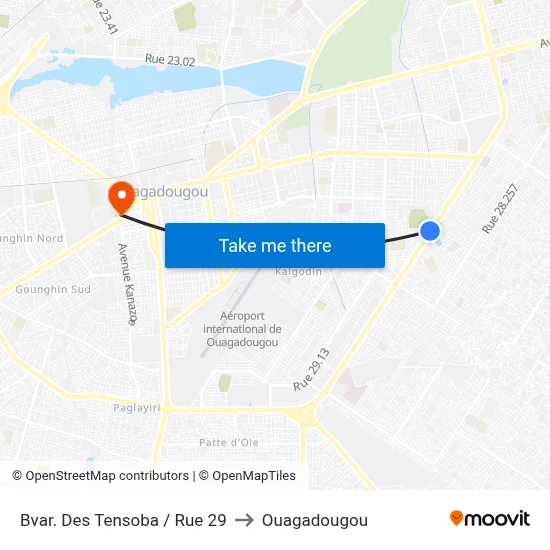 Bvar. Des Tensoba / Rue 29 to Ouagadougou map