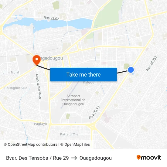 Bvar. Des Tensoba / Rue 29 to Ouagadougou map
