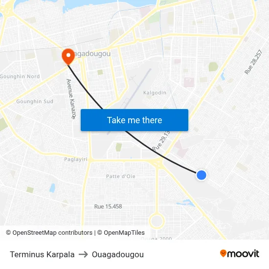 Terminus Karpala to Ouagadougou map