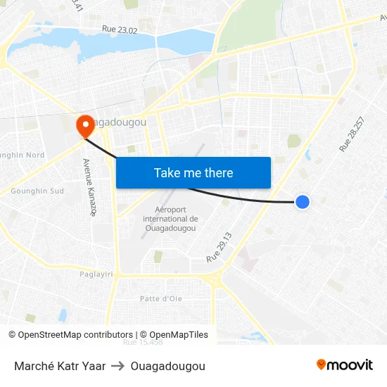Marché Katr Yaar to Ouagadougou map