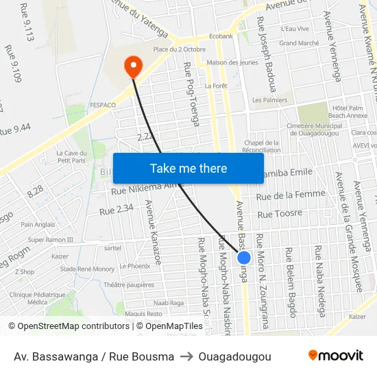 Av. Bassawanga / Rue Bousma to Ouagadougou map