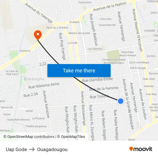Uap Gode to Ouagadougou map