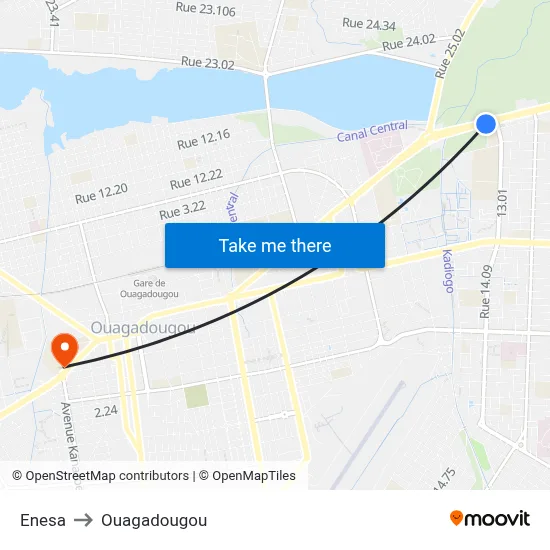Enesa to Ouagadougou map