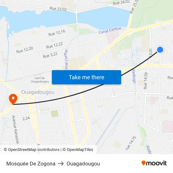 Mosquée De Zogona to Ouagadougou map