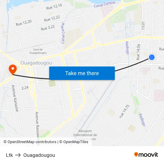 Ltk to Ouagadougou map