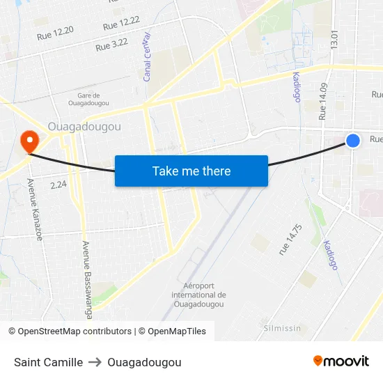 Saint Camille to Ouagadougou map