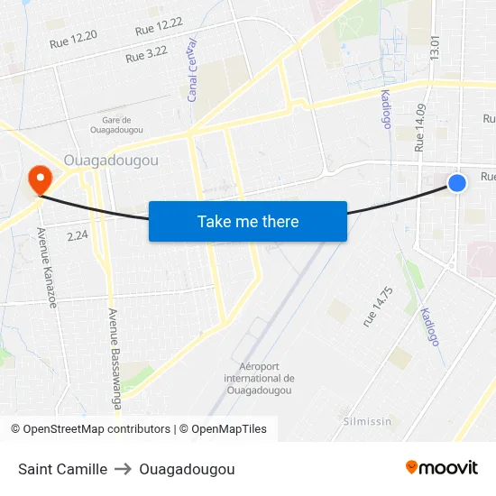 Saint Camille to Ouagadougou map