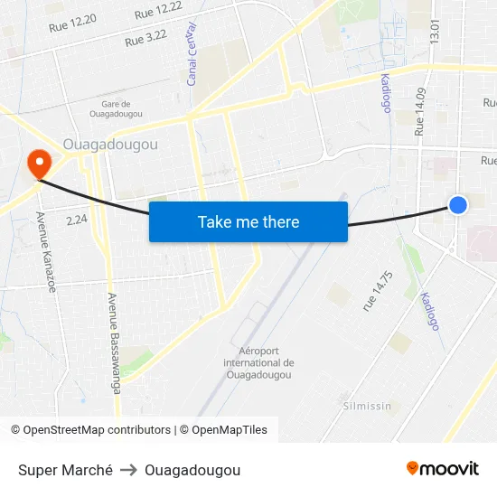 Super Marché to Ouagadougou map