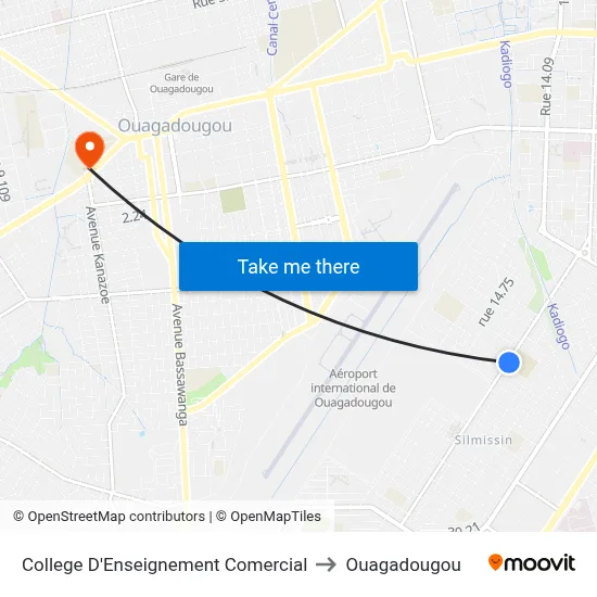 College D'Enseignement Comercial to Ouagadougou map