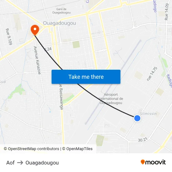 Aof to Ouagadougou map
