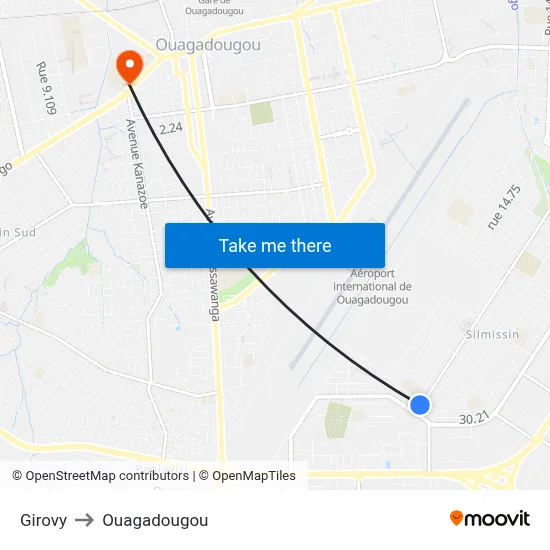 Girovy to Ouagadougou map