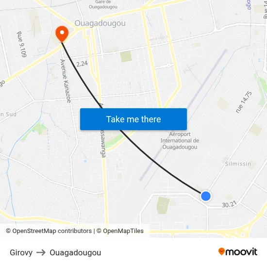 Girovy to Ouagadougou map