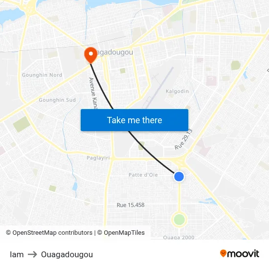 Iam to Ouagadougou map