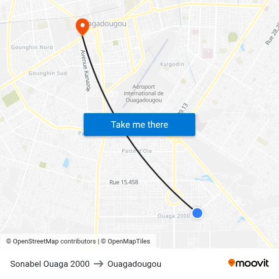 Sonabel Ouaga 2000 to Ouagadougou map