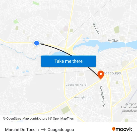 Marché De Toecin to Ouagadougou map