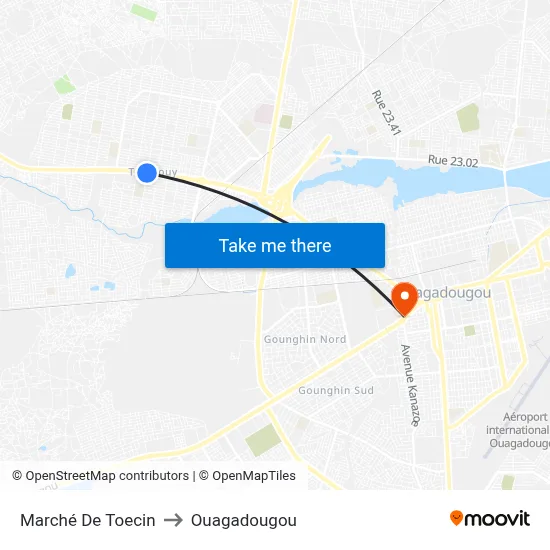 Marché De Toecin to Ouagadougou map