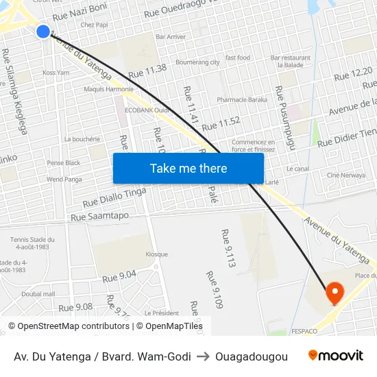 Av. Du Yatenga / Bvard. Wam-Godi to Ouagadougou map