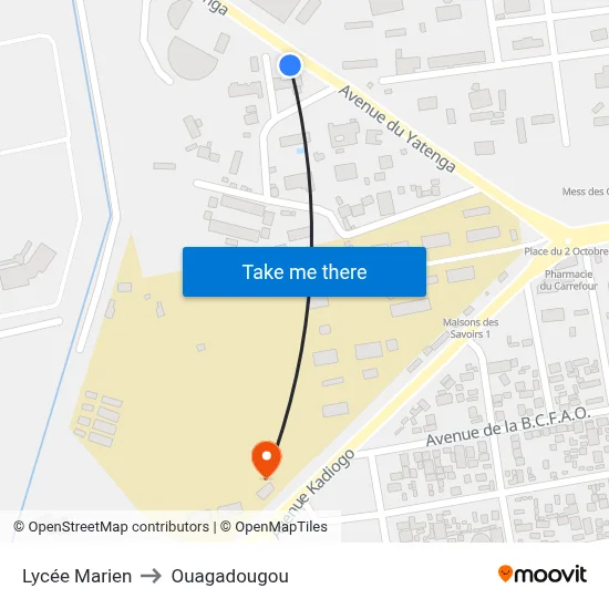 Lycée Marien to Ouagadougou map