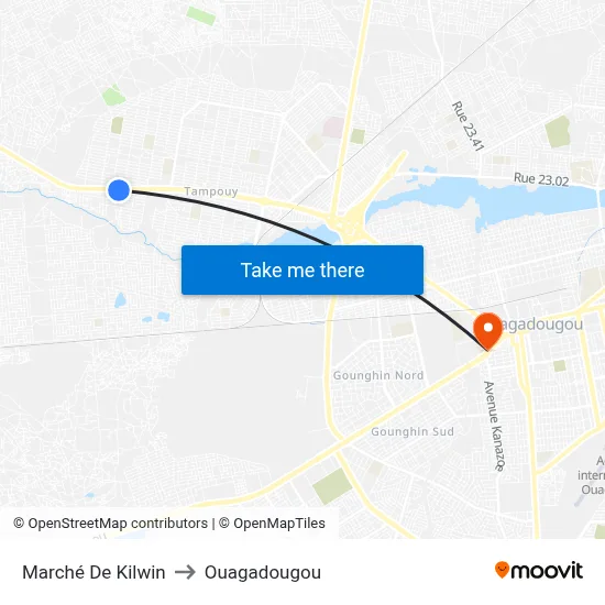 Marché De Kilwin to Ouagadougou map