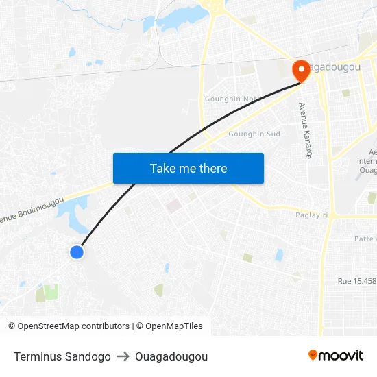 Terminus Sandogo to Ouagadougou map