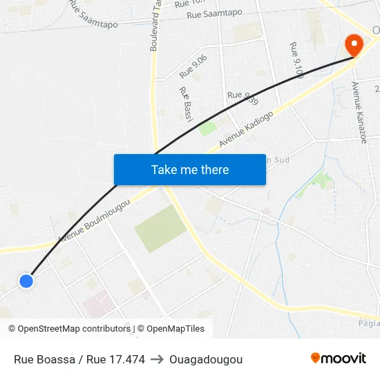 Rue Boassa / Rue 17.474 to Ouagadougou map