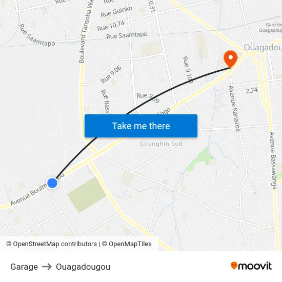 Garage to Ouagadougou map