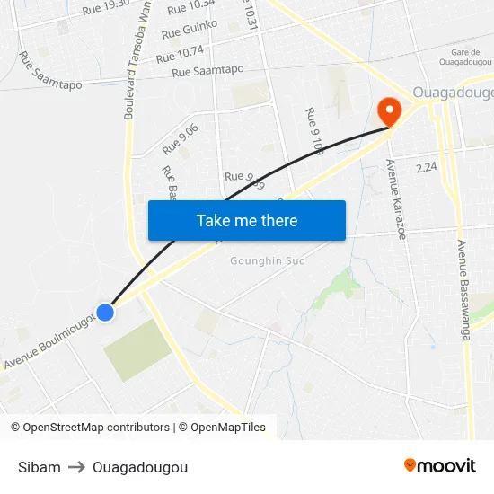 Sibam to Ouagadougou map