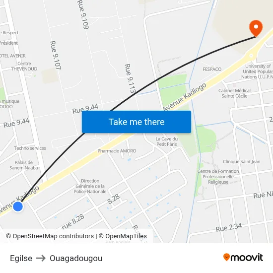 Egilse to Ouagadougou map