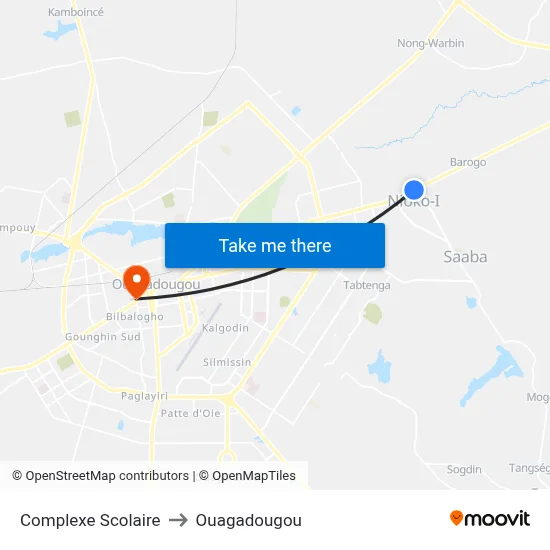 Complexe Scolaire to Ouagadougou map
