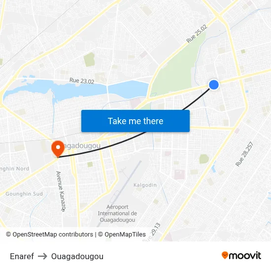 Enaref to Ouagadougou map