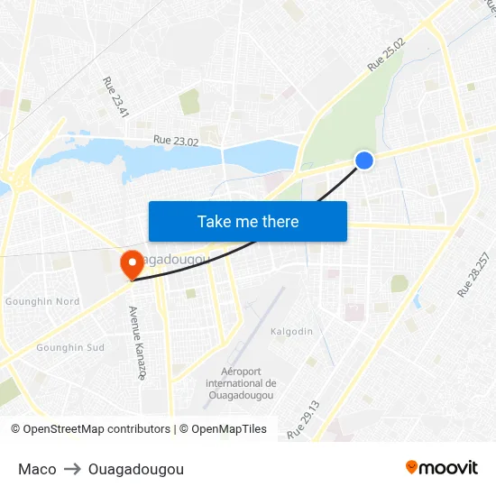 Maco to Ouagadougou map