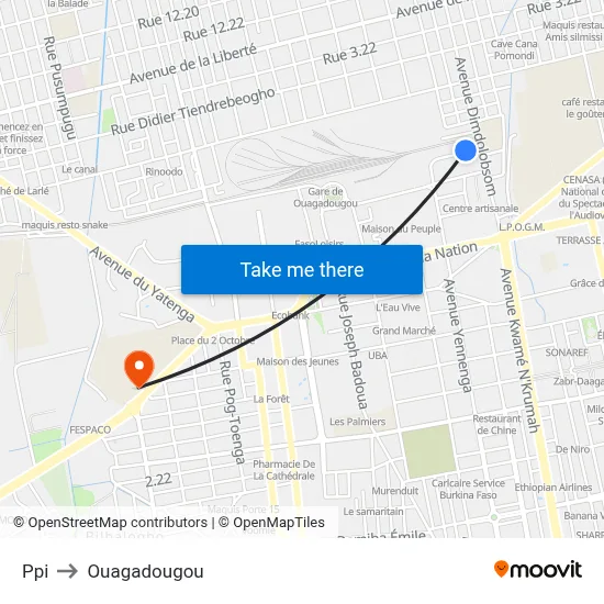 Ppi to Ouagadougou map