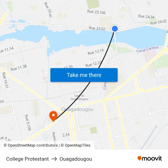 College Protestant to Ouagadougou map