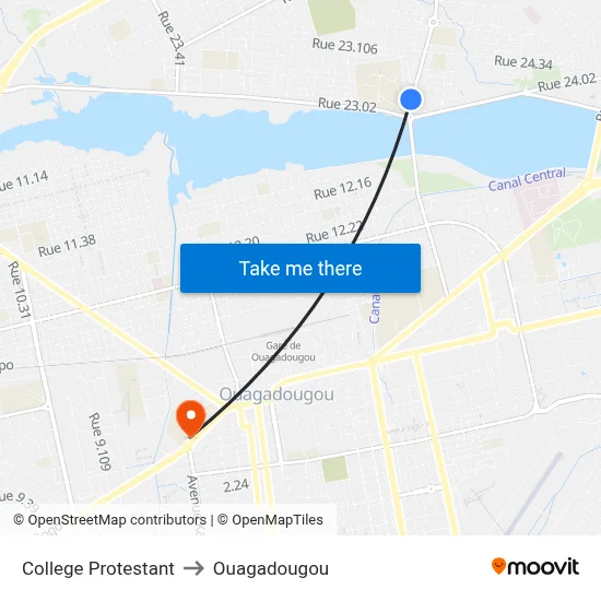 College Protestant to Ouagadougou map