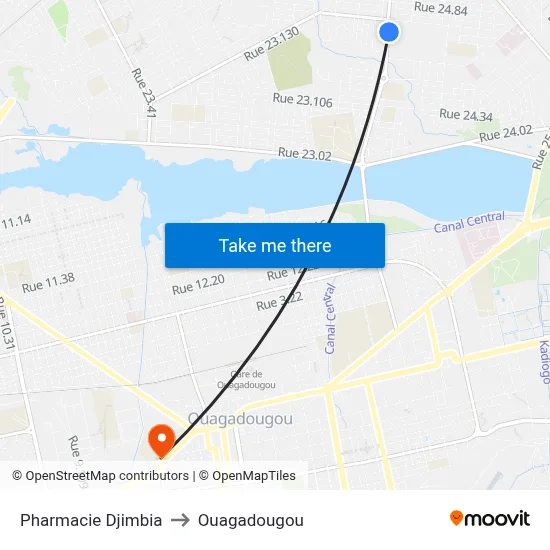 Pharmacie Djimbia to Ouagadougou map