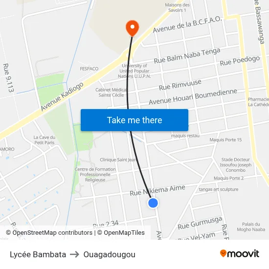 Lycée Bambata to Ouagadougou map