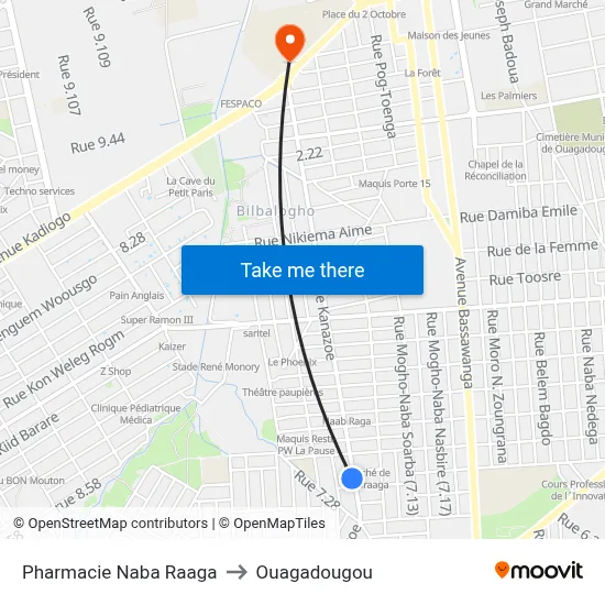 Pharmacie Naba Raaga to Ouagadougou map
