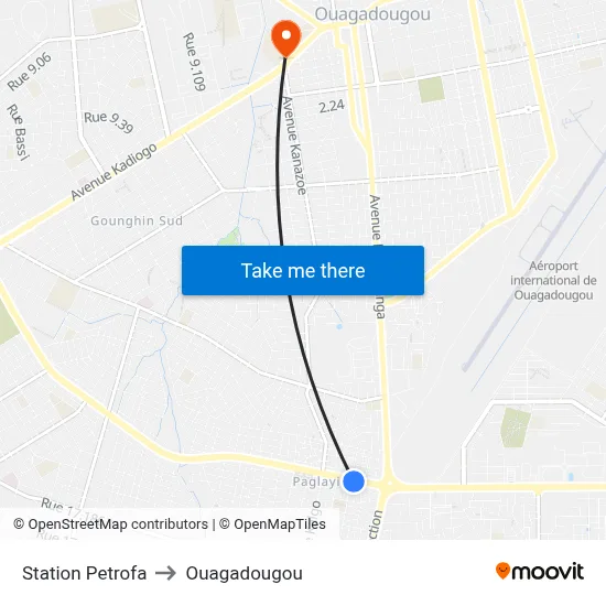 Station Petrofa to Ouagadougou map