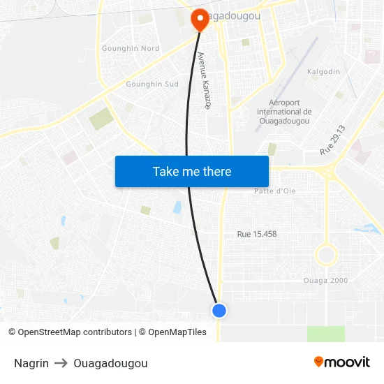 Nagrin to Ouagadougou map