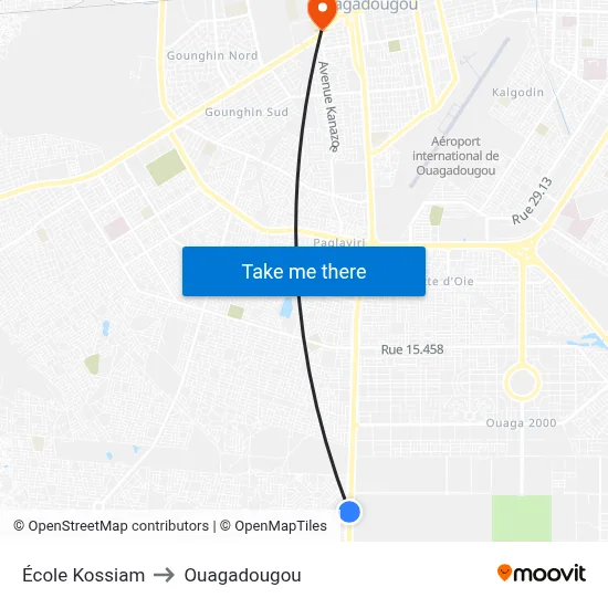 École Kossiam to Ouagadougou map